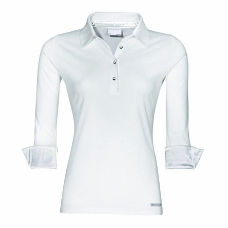 Porsche Ladies White 3/4 Sleeve Polo Shirt with Swarovski Crystal Buttons